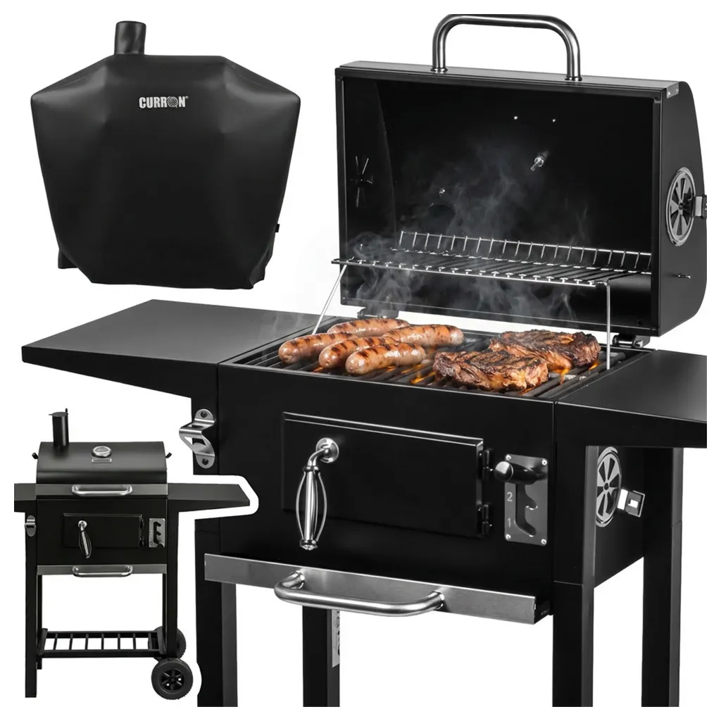 Grand Barbecue à Charbon avec Couvercle et Thermomètre sur Chariot