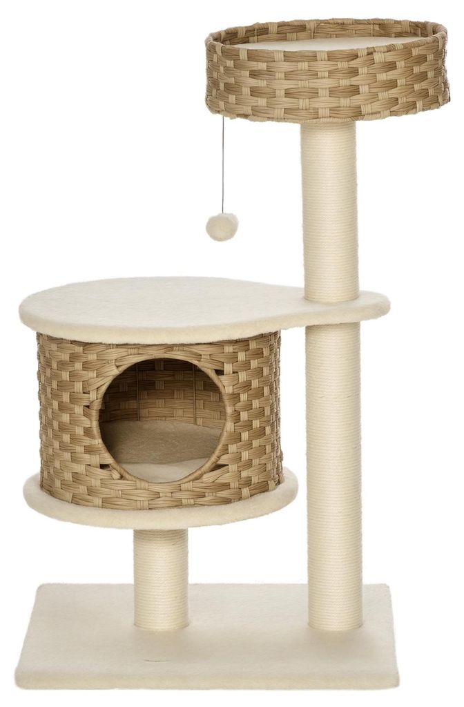 PawHut Tiragraffi in rattan per gatti con tana, altezza 95 Immagine del prodotto 