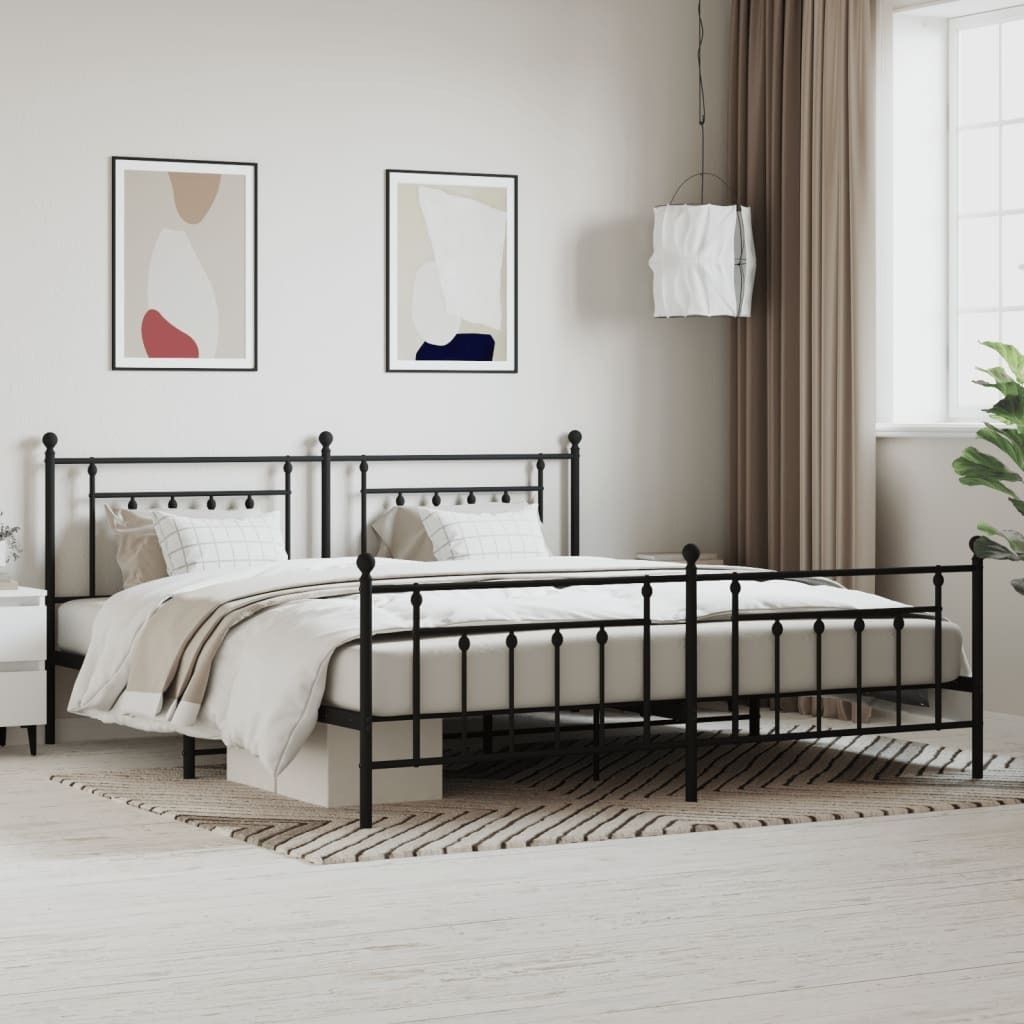 Maison Exclusive - Bettgestell mit Kopf- und Fußteil Metall Schwarz 200x200 cm