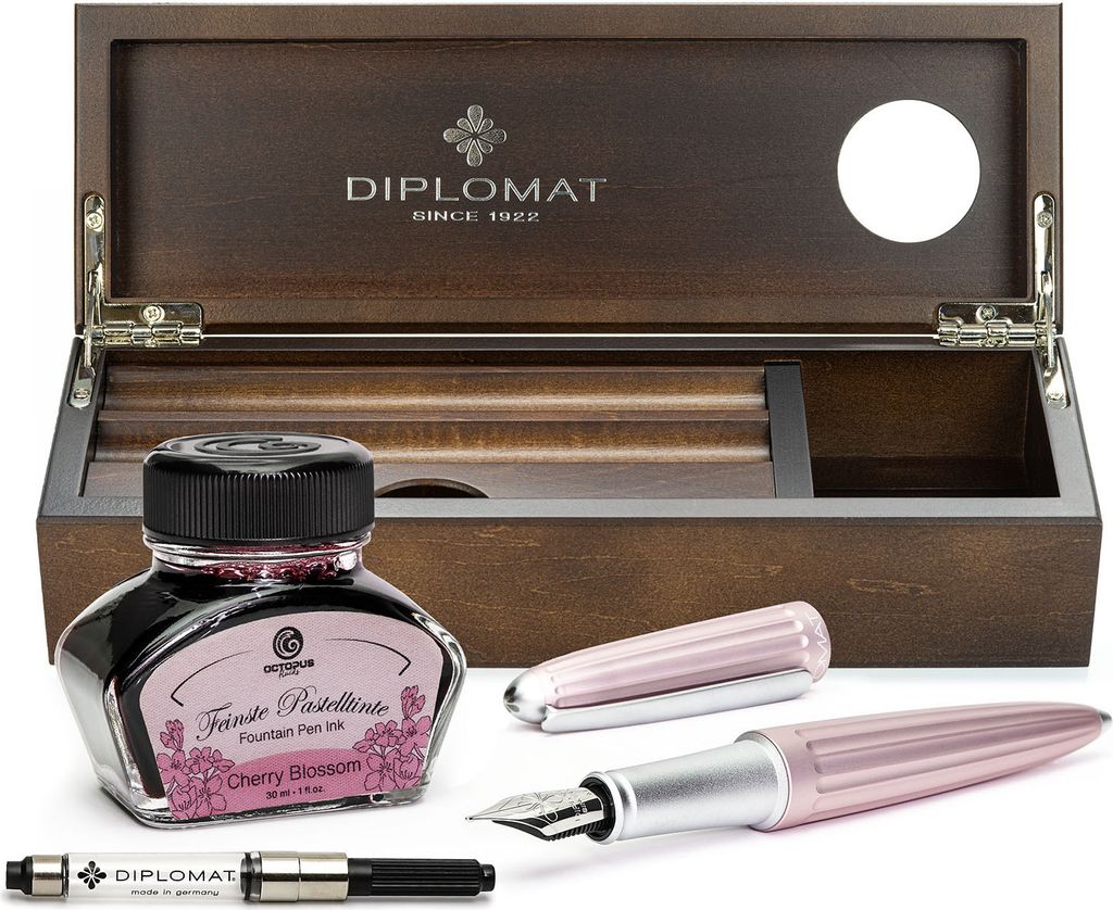 Füllhalter Set Diplomat Aero antique rose mit Schreibtinte und Stiftetui aus Wenge-Holz