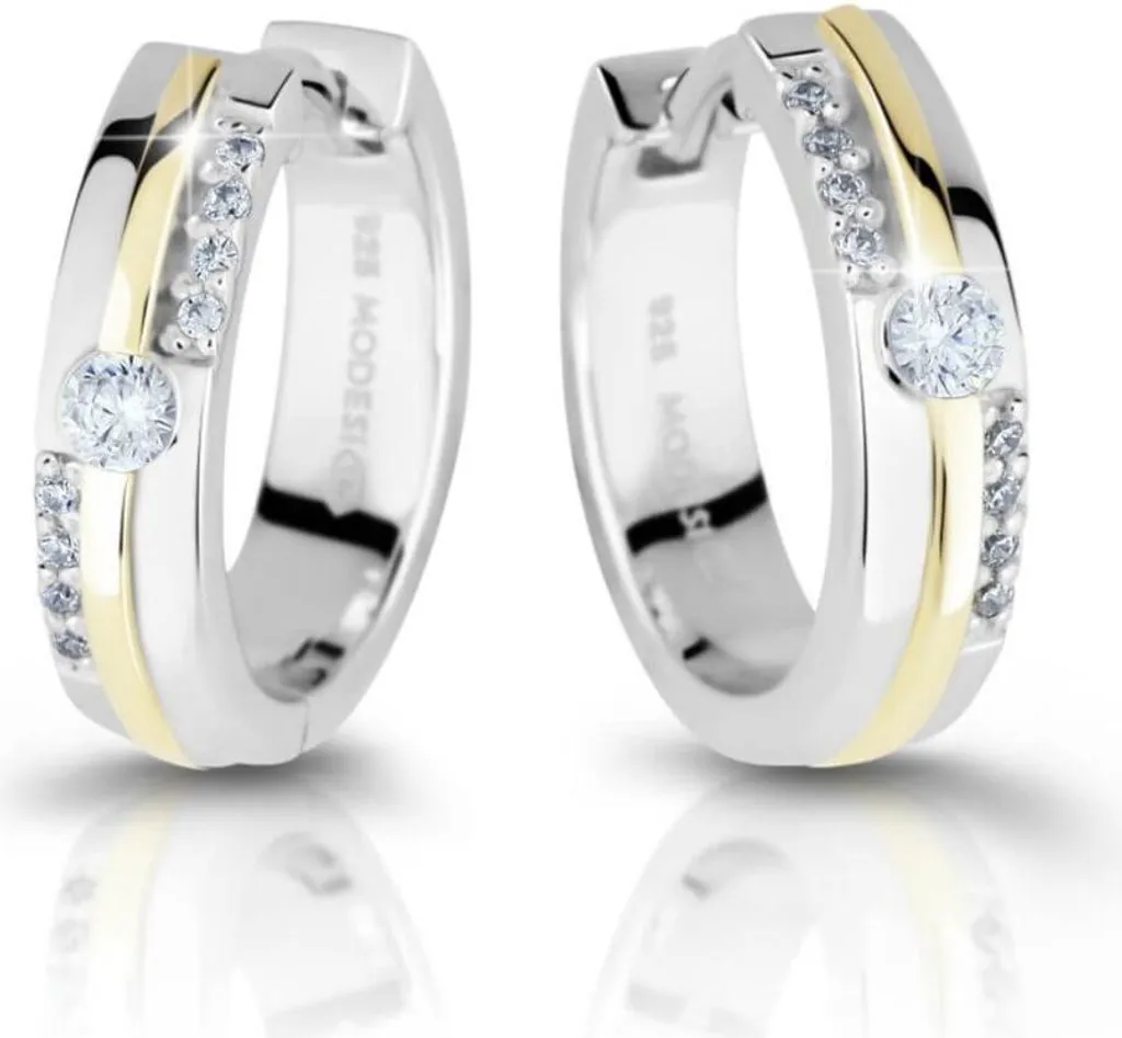 Boucles d'oreilles chics bicolores en argent et zircon pour vos soirées
