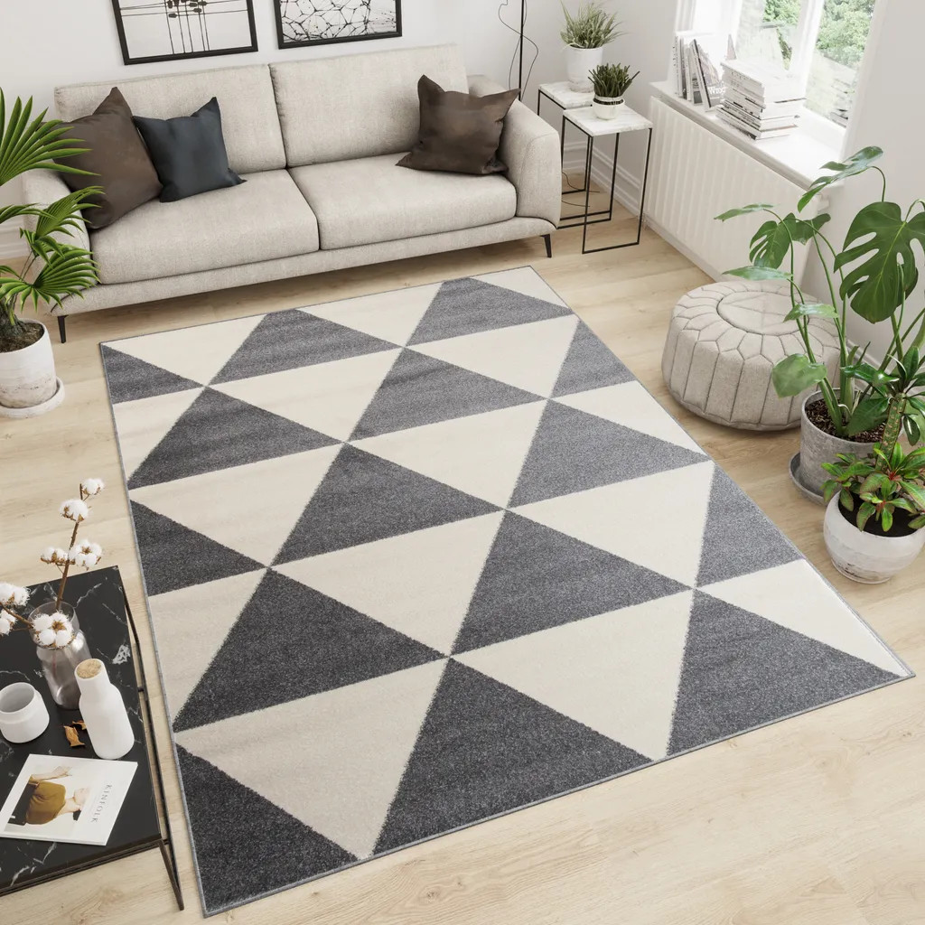 Tapis Salon Moderne Géométrique Marocain Gris Crème 160x220 cm Alta