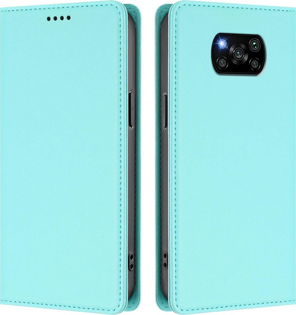 Handyhülle für Xiaomi Poco X3/Poco X3 NFC/Poco X3 Pro, Kunstleder Klapphülle Stoßfeste Magnetische Hülle mit Ständer Türkis
