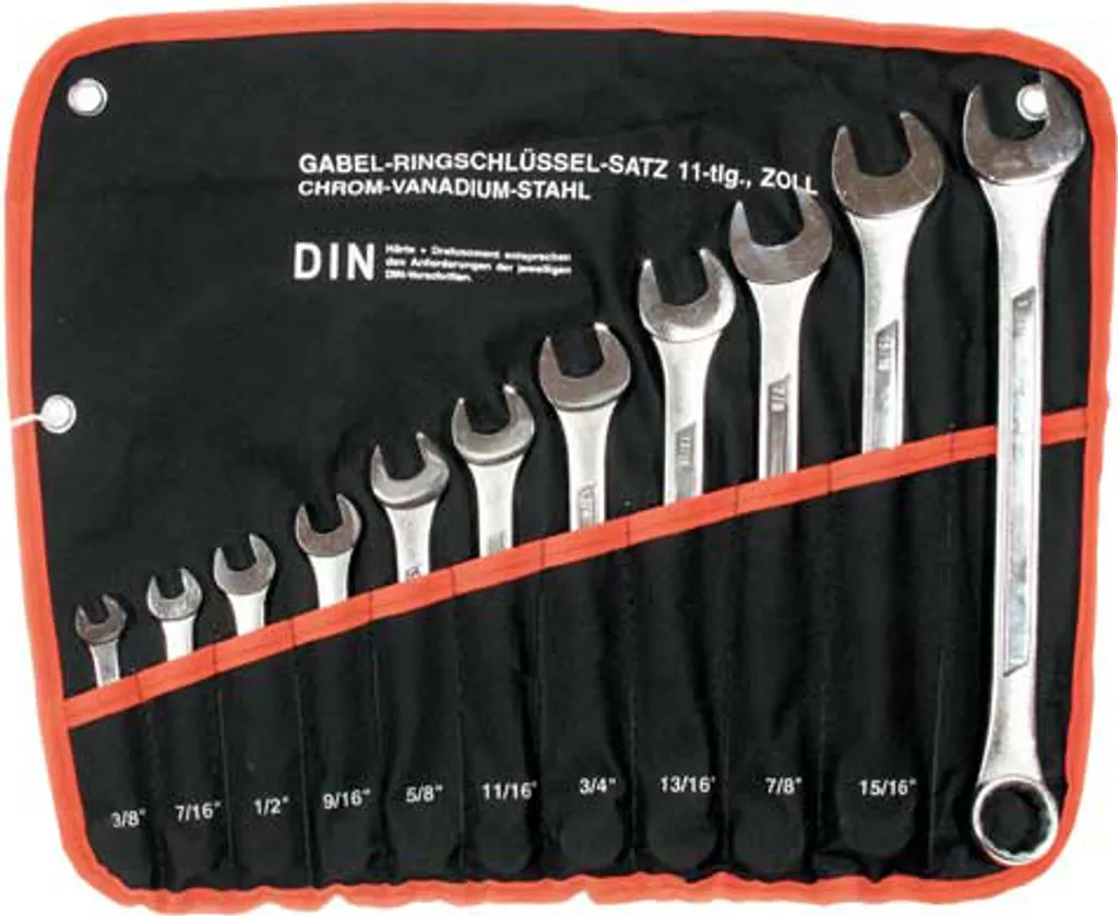 Jeu de 11 clés mixtes SAE ZOLL en acier chrome-vanadium 3/8" à 1" RINGMAUL