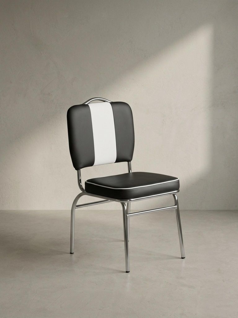 Retro Esszimmerstuhl, 50er-Jahre Diner Style, bequeme Polsterung. Schwarz, 47x45x90 cm | Kadima Design