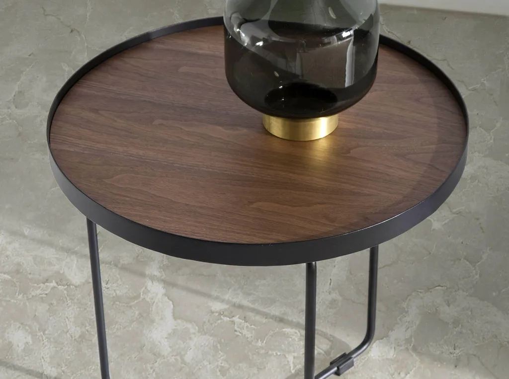 Table d'angle design noyer naturel et structure acier noir 2028