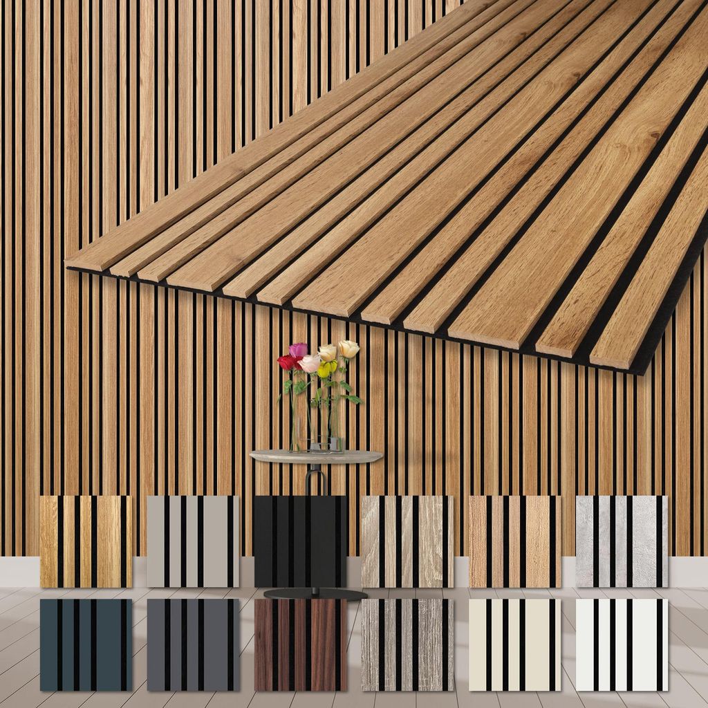 HEXIM Akustikpaneele 6 Stück 278x60cm Holz Mila - flexible Holzpaneele Platten Wandpaneele Wanddeko Kombipaneel Wandverkleidung Schalldämmung Aku...