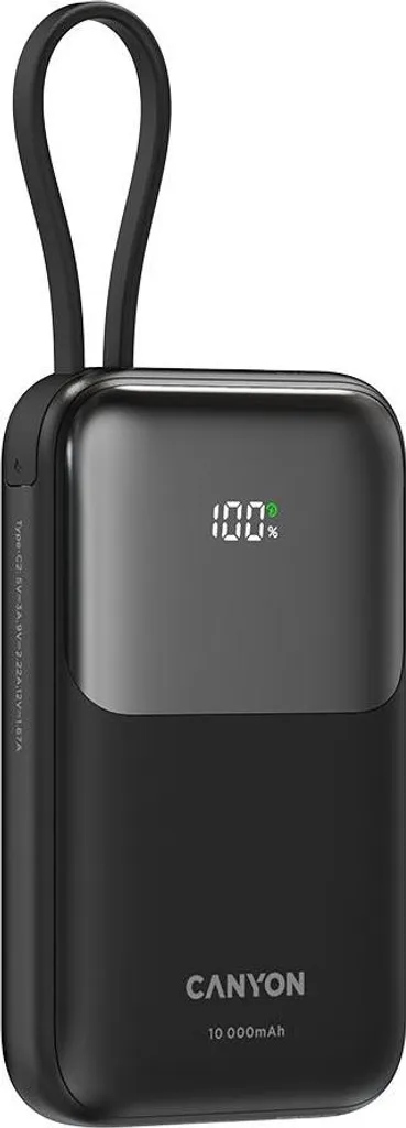 Batterie de Secours 10000 mAh avec Câble USB-C et USB-A Canyon Noir