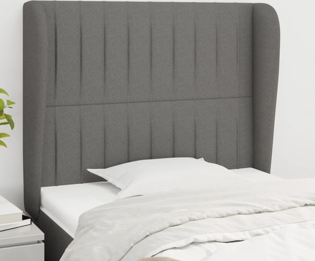 HOMMIE Kopfteil - modernes Design - fürs Schlafzimmer - mit Ohren Dunkelgrau 103x23x118/128cm Stoff DE634109 - Kopfteile