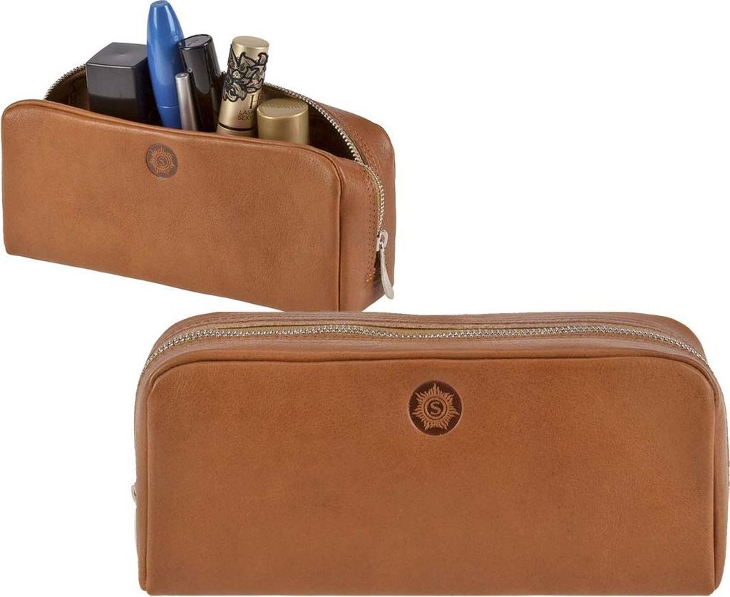 Sonnenleder Kosmetiktasche Leder Schminktasche Stiftetui Schlamper FASCHINA Etui naturbraun 830-220-01