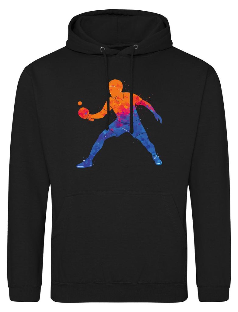 Huuraa Uni Hoodie Tischtennis bunte Silhouette XL Deep Black Vegan Sweatshirt Geschenkidee
