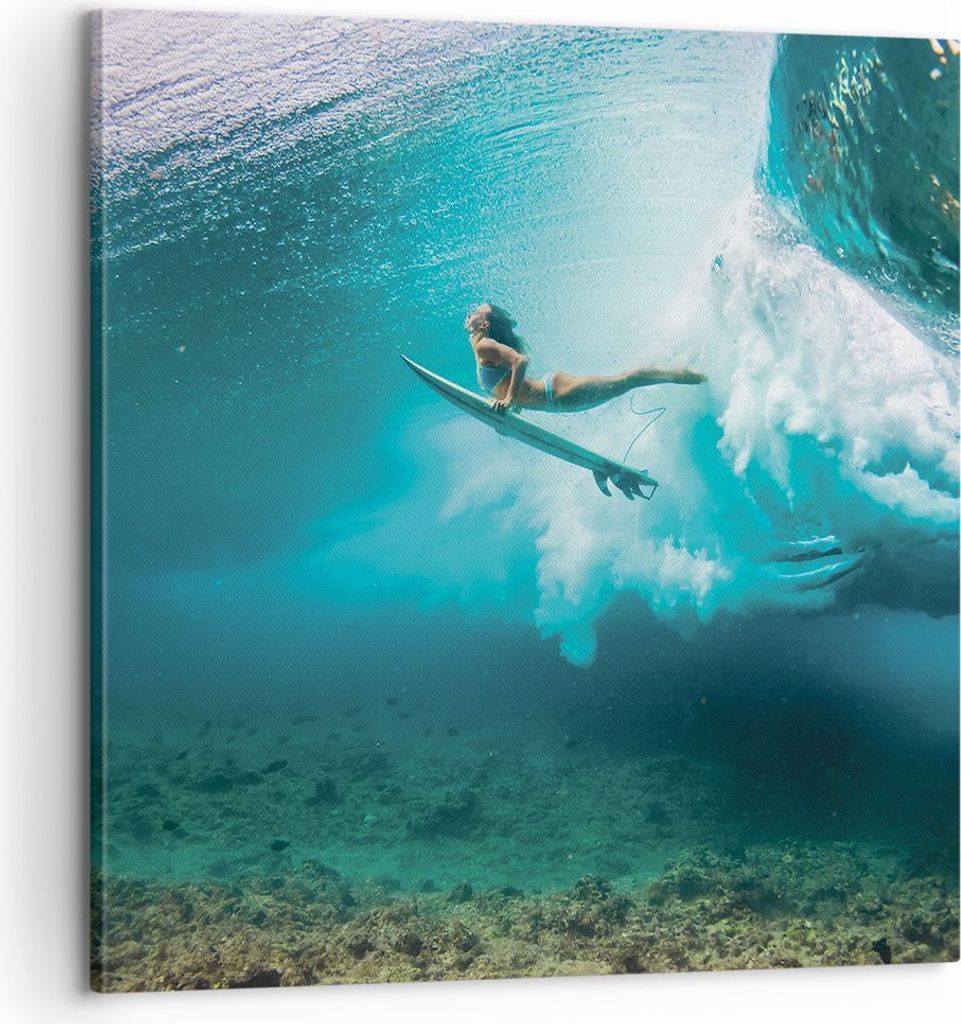 Bild auf Leinwand - Leinwandbild - Einteilig - Surfen Unterwasser Frau - 60x60cm - Wand Bild - Wanddeko - Wandbilder - Leinwanddruck - Bilder - Wan...