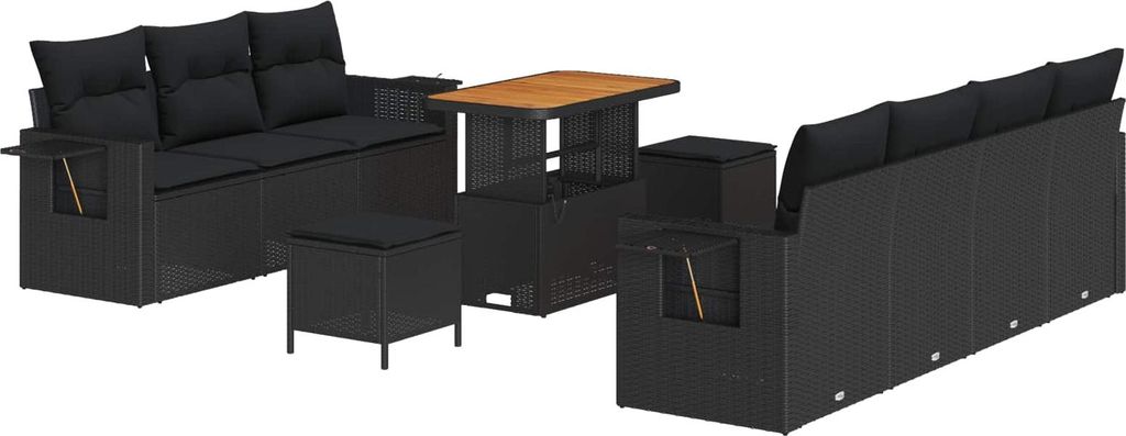 Gartensofa-set mit Kissen 10 pcs Schwarz Poly-Rattan