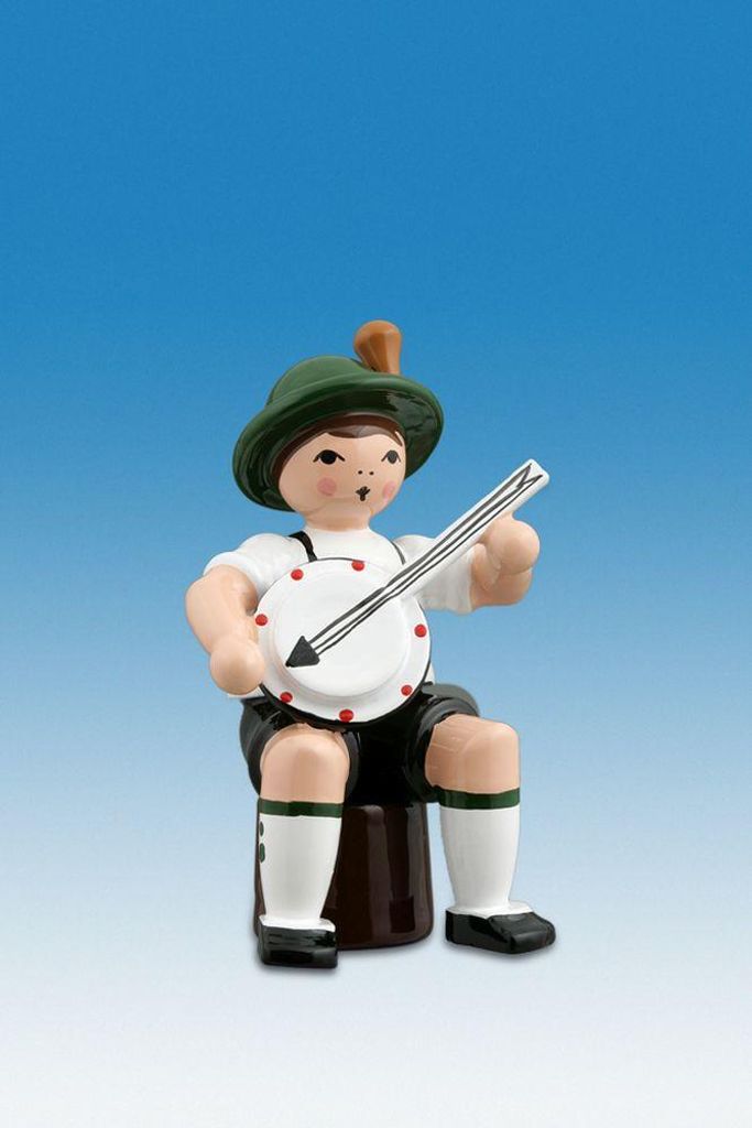 Holzfigur Musikanten mit Hut und Banjo sitzend Höhe 7cm NEU Produktbild 