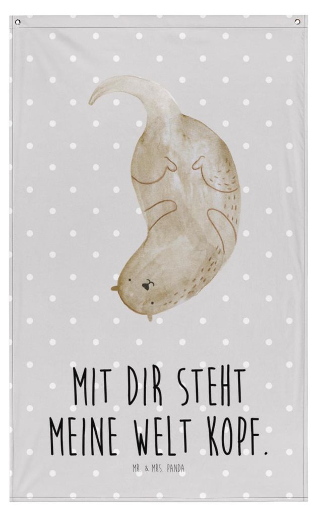 Mr. & Mrs. Panda Wandbild Otter Kopfüber - Grau Pastell - Geschenk, Gobelin, Wandbehang, Wandtuch, Verknallt, Verliebt, Boho Wandteppich, Niedlich...