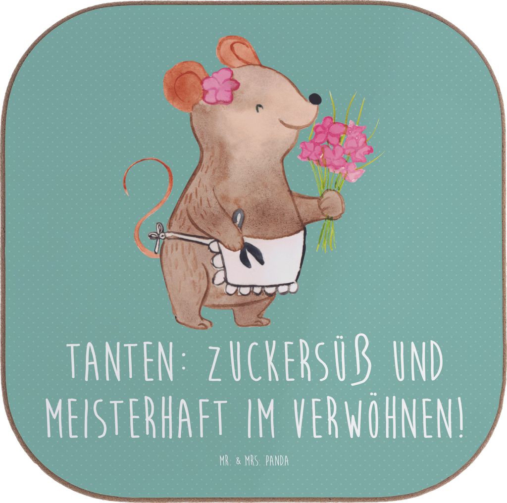 Mr. & Mrs. Panda Tischschoner Tante Zuckersüß - Meeresbrise - Geschenk, Neffe, Coaster, Verwandtschaft, Tassenuntersetzer, Dankeschön, Familie, ...