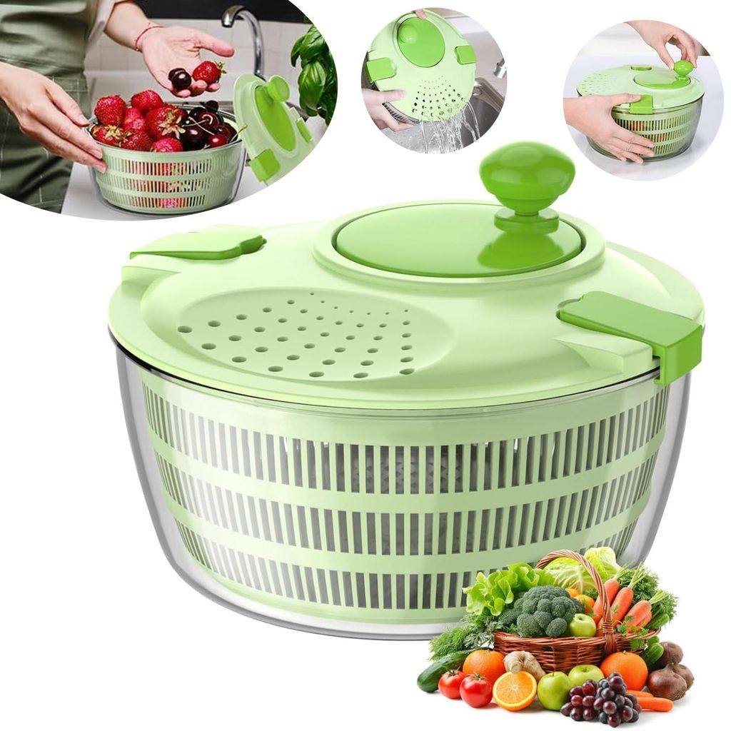 Salatschleuder mit Deckel, 4,5L Salatschüssel und Masche, Produktbild 