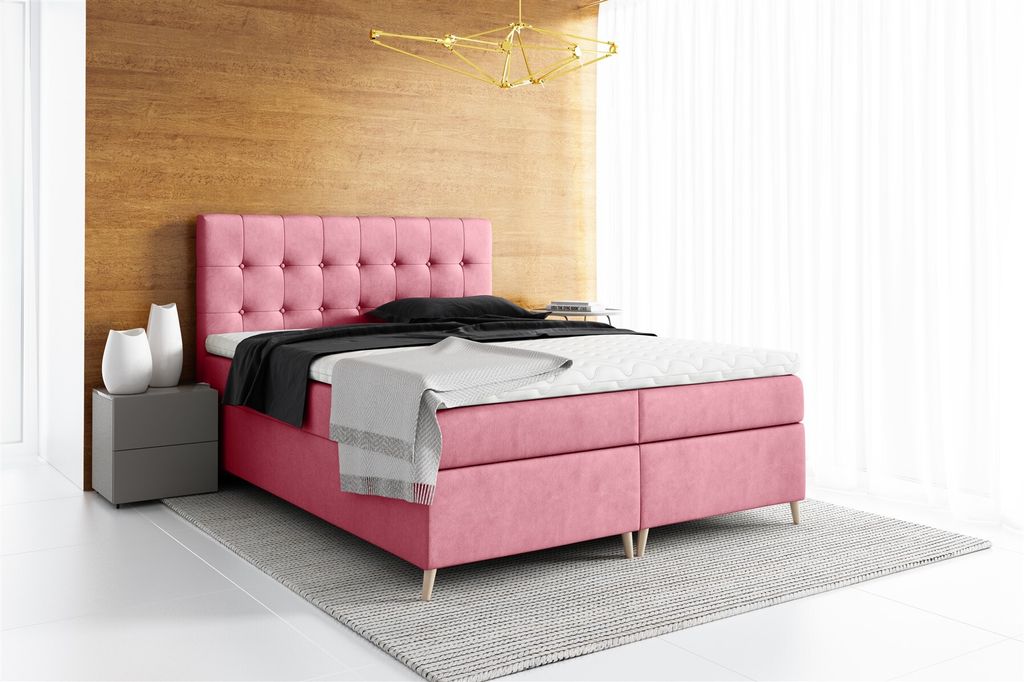 Boxspringbett Schlafzimmerbett GABIN 160x200cm Stoff Jasmine Altrosa