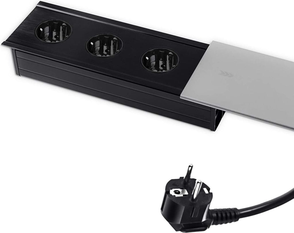 Tischsteckdose Mehrfachsteckdosen Steckdosenleiste versenkbar Metall 3X Schuko, 1,5m Kabel mit Stecker. für Schreibtisch, Küche Büro, verlänger...