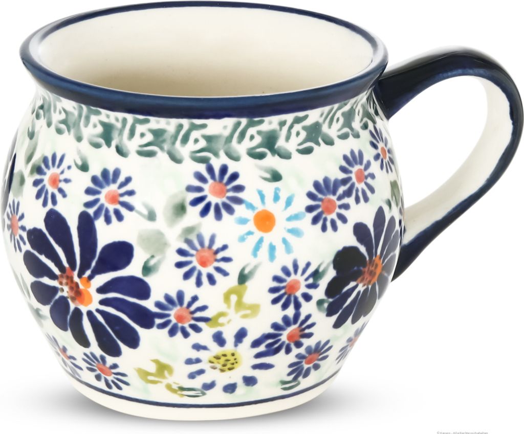 Original Bunzlauer Keramik 160 ml runder Kugelbecher, Böhmischer Espresso-Becher, Kaffeebecher, Teetasse Dekor DU126