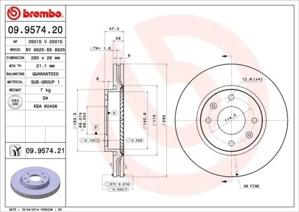 Disque de frein haute performance BREMBO 09.9574.21 fonte carbone