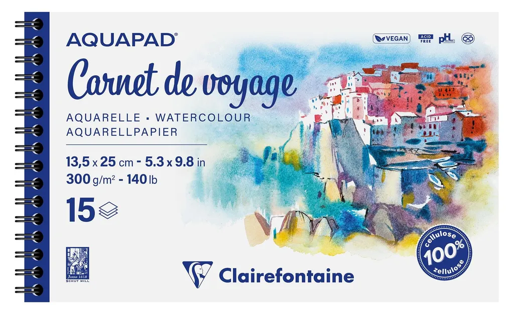 Papier Aquarelle 300g Grain Fin Spiralbuch Aqua 13,5x25 cm