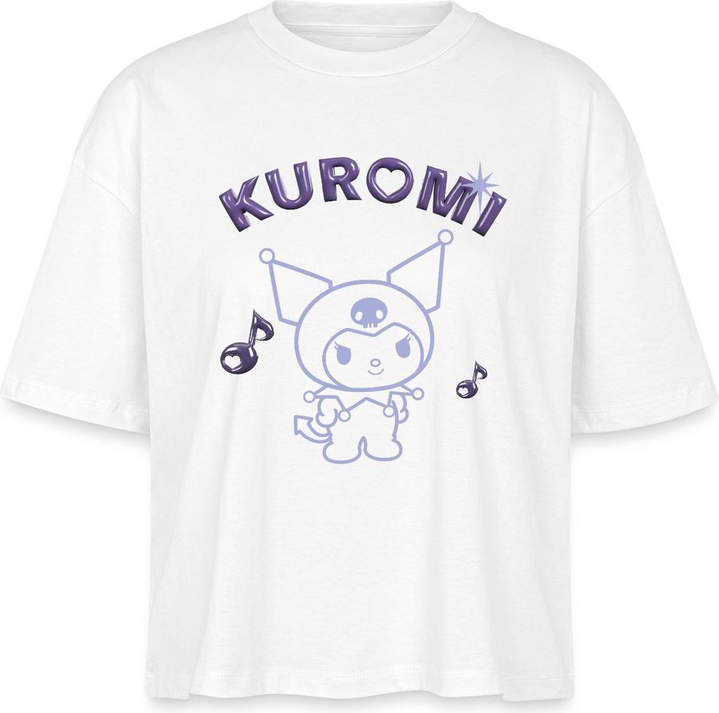 Spreadshirt Kuromi Outline Mit Chrome Schriftzug Boxy Shirt Damen, L, Weiß