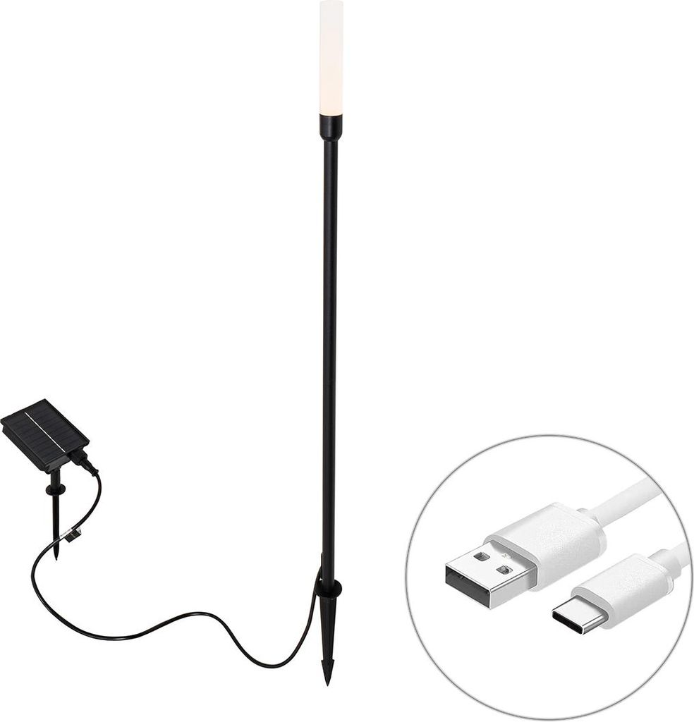 QAZQA - Design Outdoor-Stehleuchte I Stehlampe I Standleuchte I Lampe I Leuchte schwarz inkl. wiederaufladbarem LED und Solar - Barry I Außenbeleu...