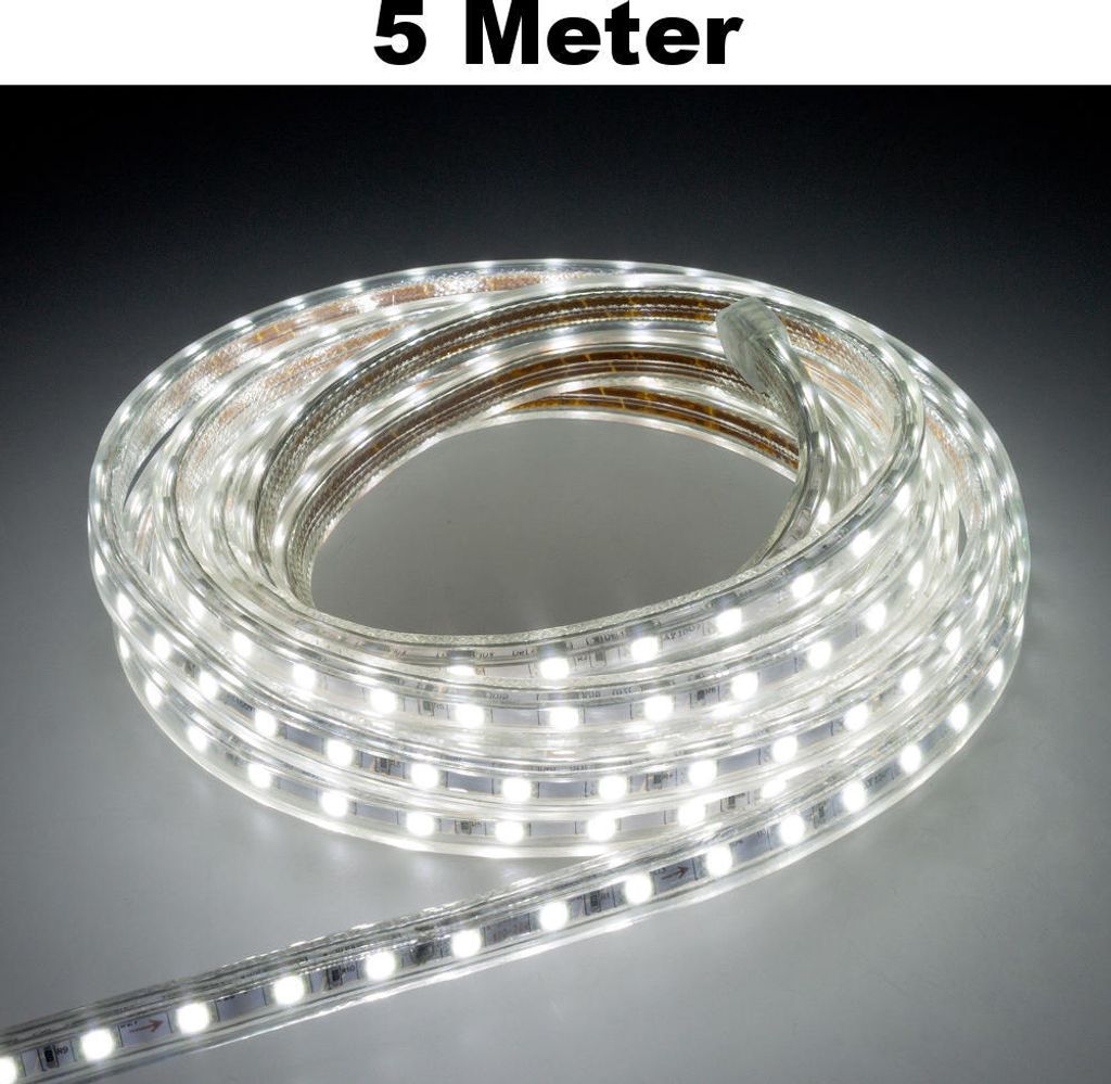 Leuchtstreifen SMD2835 60 LED/Meter LED Strip Stripe Lichtleiste Lichterkette Lichtband Lichtstreifen Band Weiß 5 Meter Länge Komplett Set