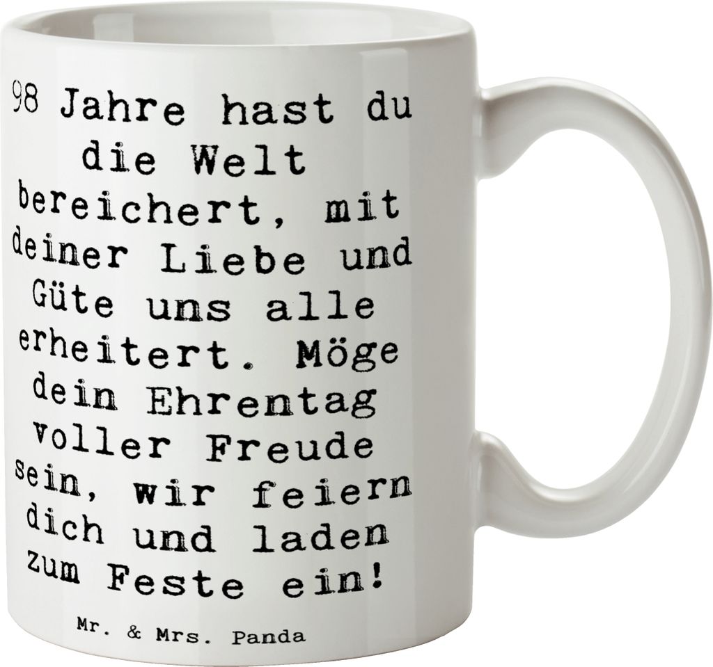 Mr. & Mrs. Panda Becher Spruch 98. Geburtstag - Weiß - Geschenk, besondere Anlässe, Jubiläumsspruch, Kakaotasse, Alles gut zum, Tasse, Menschen,...