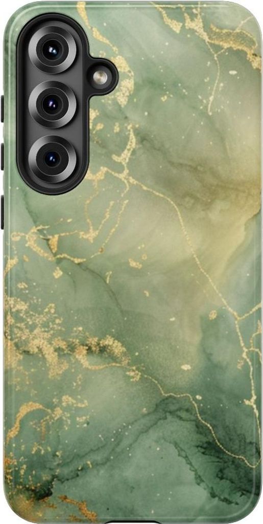 Grüne Marmoroptik mit goldenen Akzenten – Hülle Kompatibel mit Samsung Galaxy S25 Plus