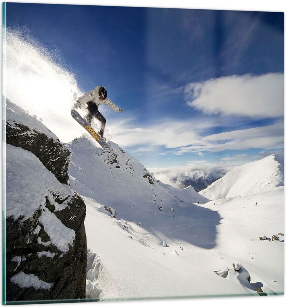 Bilder auf glas - Snowboard Schnee Sport - 40x40cm - Glasbilder - Wandbilder - Kunstdruck - zum Aufhängen bereit - Wanddekoration aus Glas - Glas ...