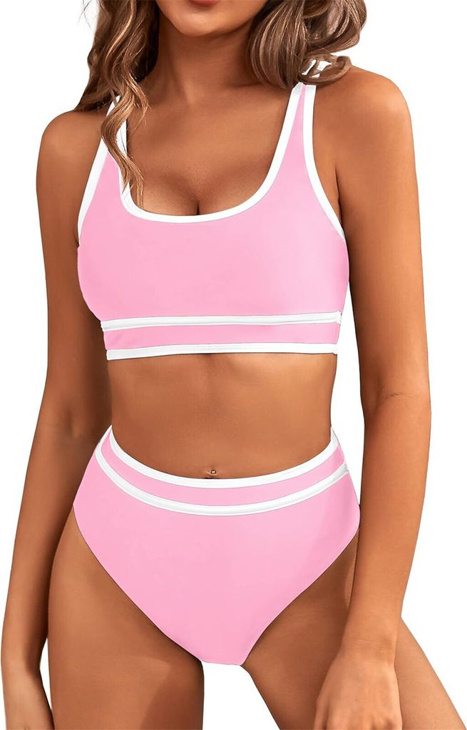 ASKSA Damen Bikini Set y Push Up Badeanzug Zweiteilige Tankini Bademode Swimsuit, Pink, Groesse: L