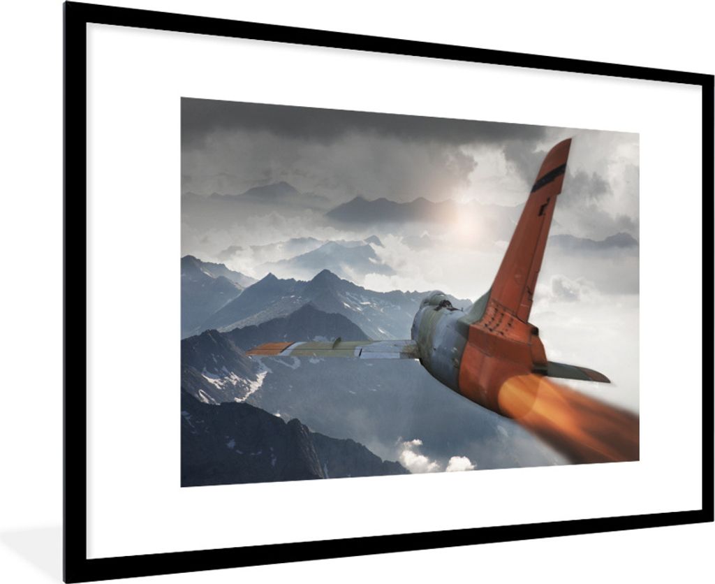 MuchoWow Gerahmtes Poster Ein Armee-Kampfjet über den Bergen 90x60 cm - Poster mit Schwarzem Bilderrahmen Wandposter Rahmen Foto Bilder - Wandde...