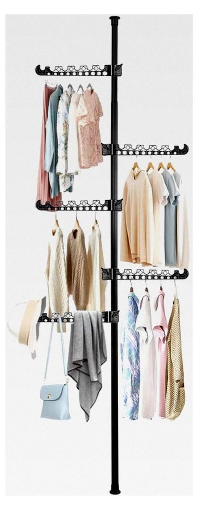 Teleskopischer Kleiderständer mit 5 Armen, Stehender Wäscheständer aus Metall, Höhenverstellbare Teleskopstange für Schlafzimmer, Ankleidezimm...