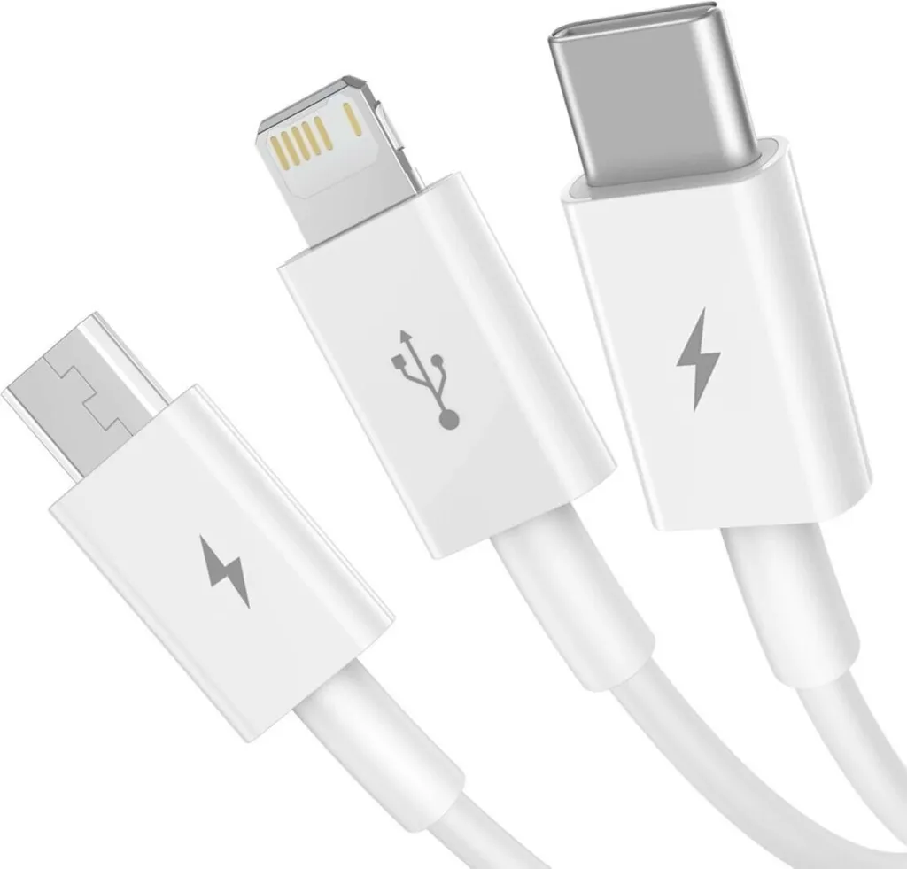 Baseus Cavo 3 in 1 USB a Lightning Micro USB e Type-C 3.5A 1M Bianco - 3