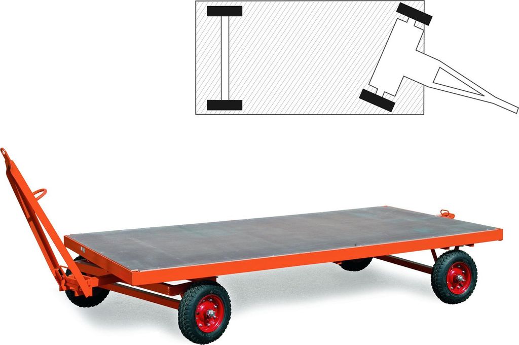 Rollcart Industrieanhänger mit 1-Achs- Drehschemel- Lenkung 3000x1500mm Luftbereifung 5000kg Tragkraft