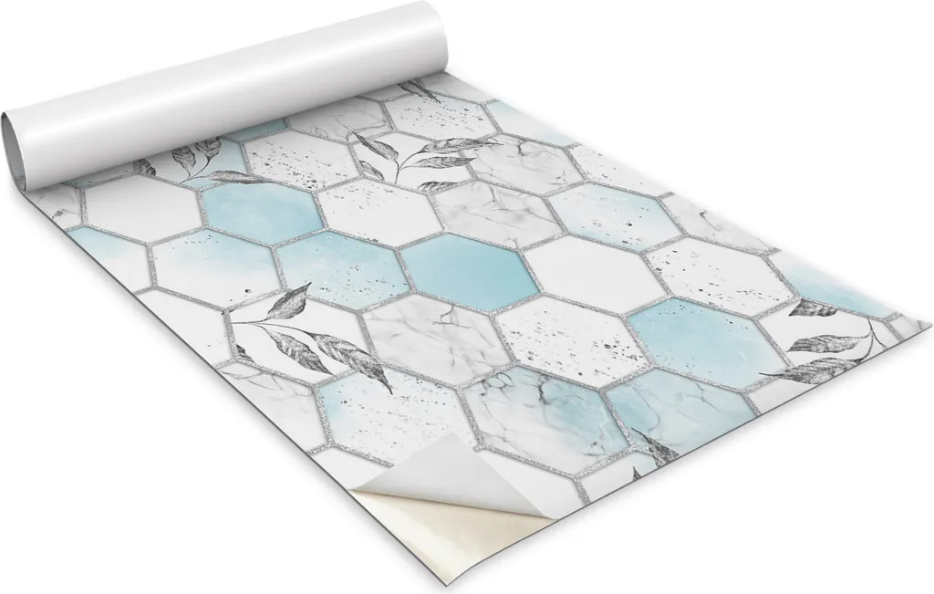 Pellicola autoadesiva per mobili - Pellicola decorativa - Mobili da tavola - Tagliabile su misura - Esagoni e foglie - 100 x 50 cm