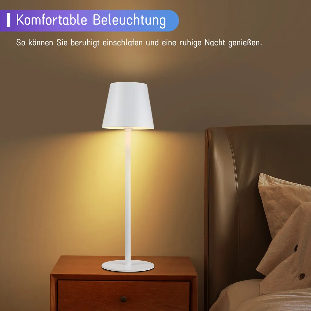 ZMH Lampada da Tavolo LED Ricaricabile: Set 2 Pezzi Touch per Comodino - 9