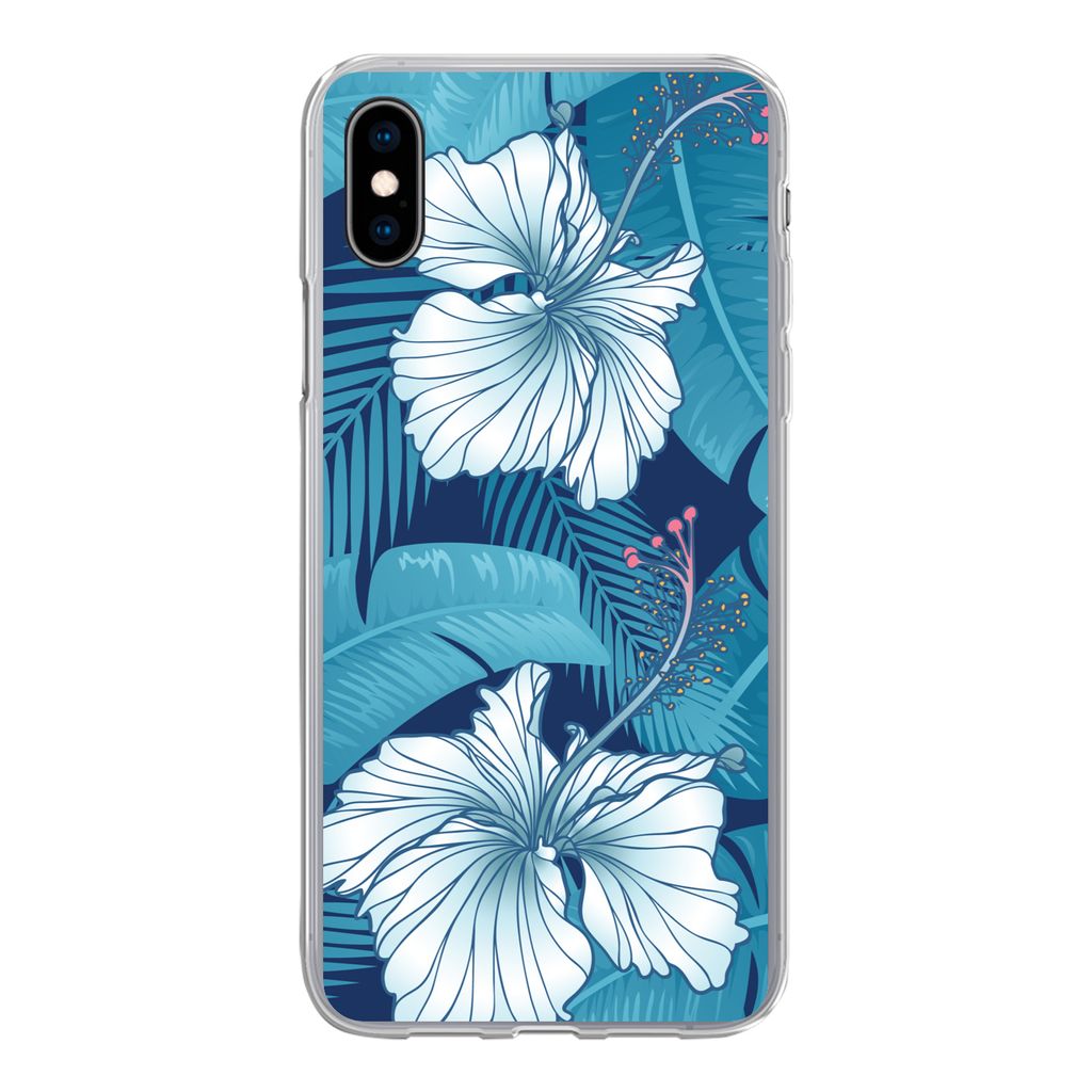 MuchoWow Handyhülle Schutzhülle Hülle für iPhone Xs Tropisch - Blumen - Blau Silikon Softcase Handy Hülle - Handytasche