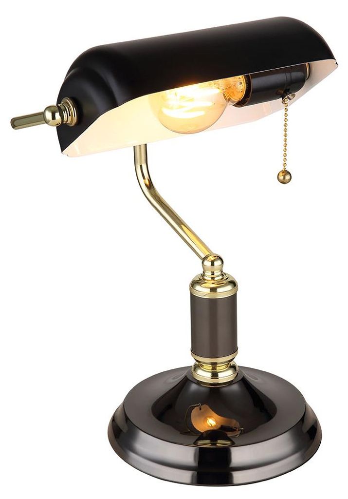 LED Tischleuchte, Bankerlampe, Metall schwarz gold, H 34 cm Produktbild 