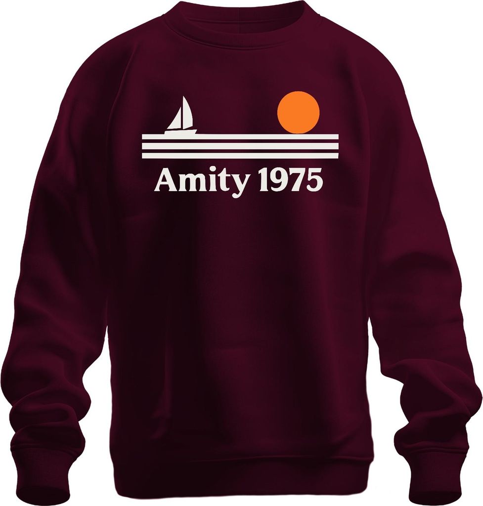 Amity 1975 Segelboot Sonnenuntergang Retro Maritim Strand Insel Uni Sweatshirt Pullover, Burgundy, XL
