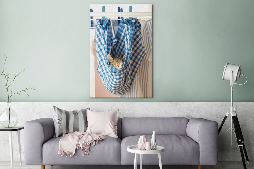 OneMillionCanvasses - Leinwandbilder - 90x140 cm, Katze - Geschirrtuch - Schlafen, Wandbilder Kunstdruck Wanddekoration - Wandschmucke - Schlafzi...