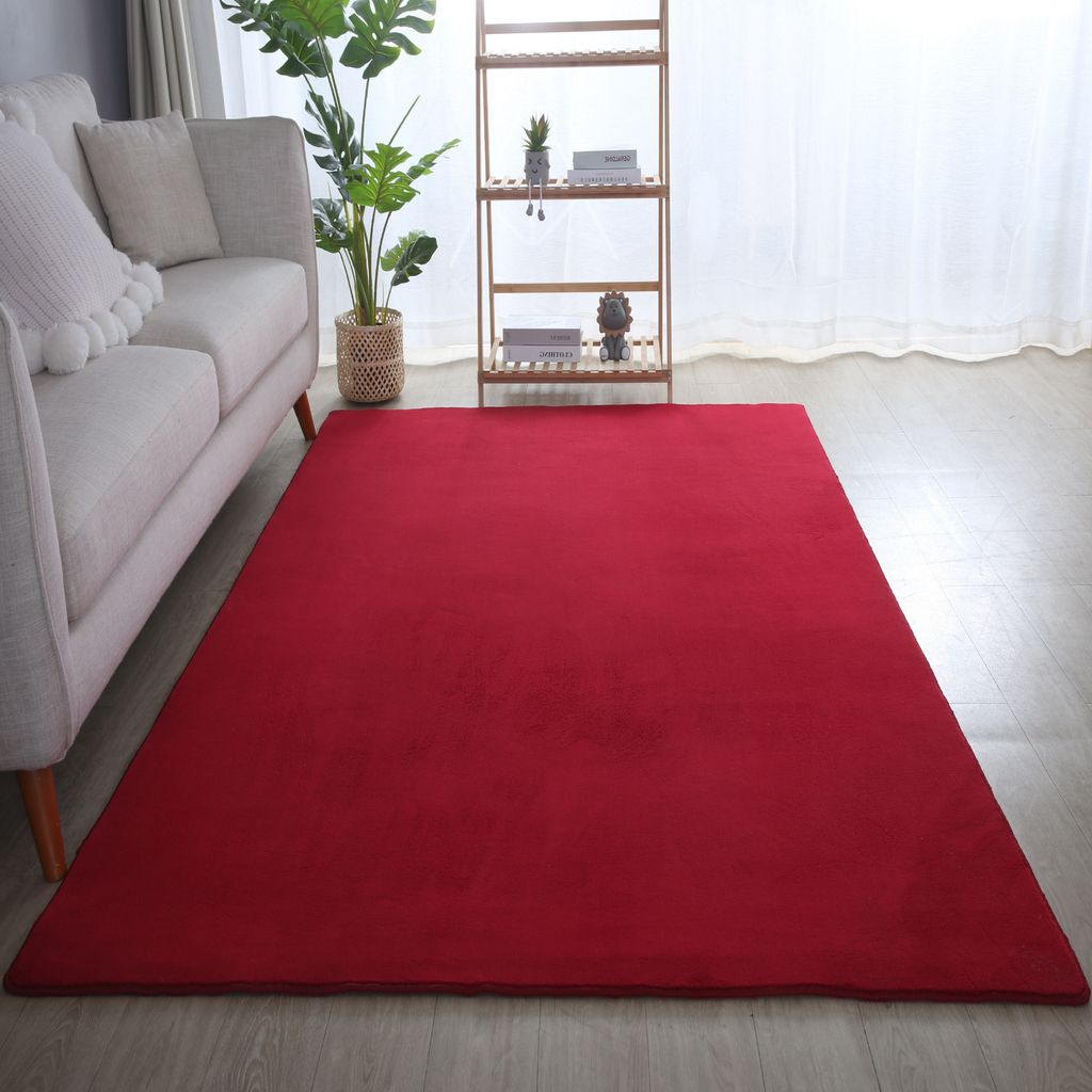 Kurzflor Teppich Wohnzimmer Rot 140x200 Rechteck Unicolor - Einfarbig aus Polyester
