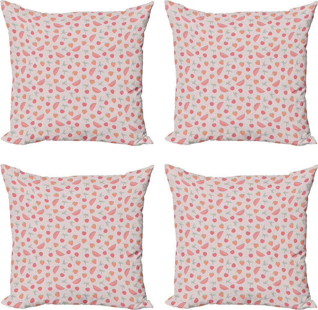 ABAKUHAUS Obst Kissenbezug Set (4 Stück), Strawberrynd Wassermelone, Moderner Doppelseitiger Digitaldruck, 45 cm x 45 cm, Mehrfarbig