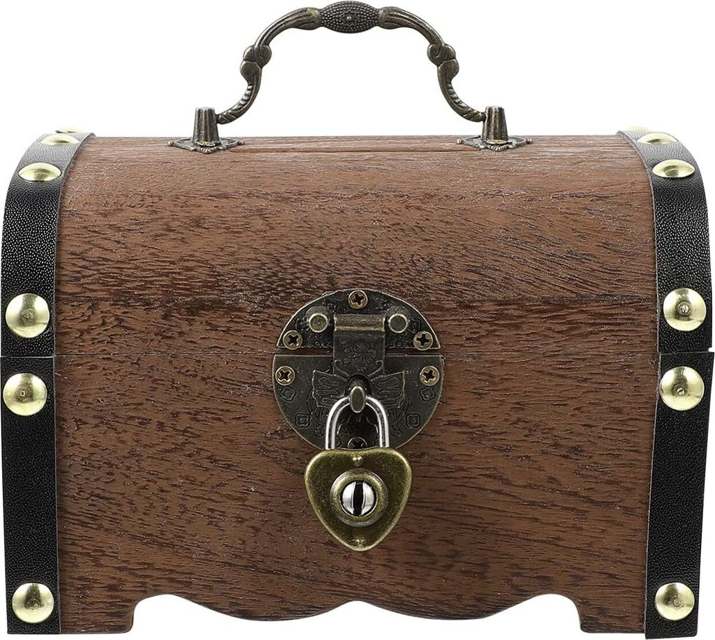 Retro Holz Schatzkiste Aufbewahrungsbox Holz Geld Aufbewahrungsbox Sparschwein mit Schloss und Schlüssel Geschenk für Kinder Erwachsene