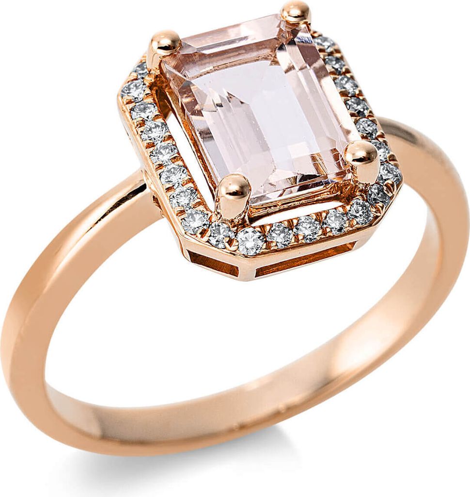 Ring aus 750 Rotgold Morganit 1,45ct pink 26 Brillanten 0,15ct TW-SI B:11,1mm Innenumfang 54mm Ø17.2mm