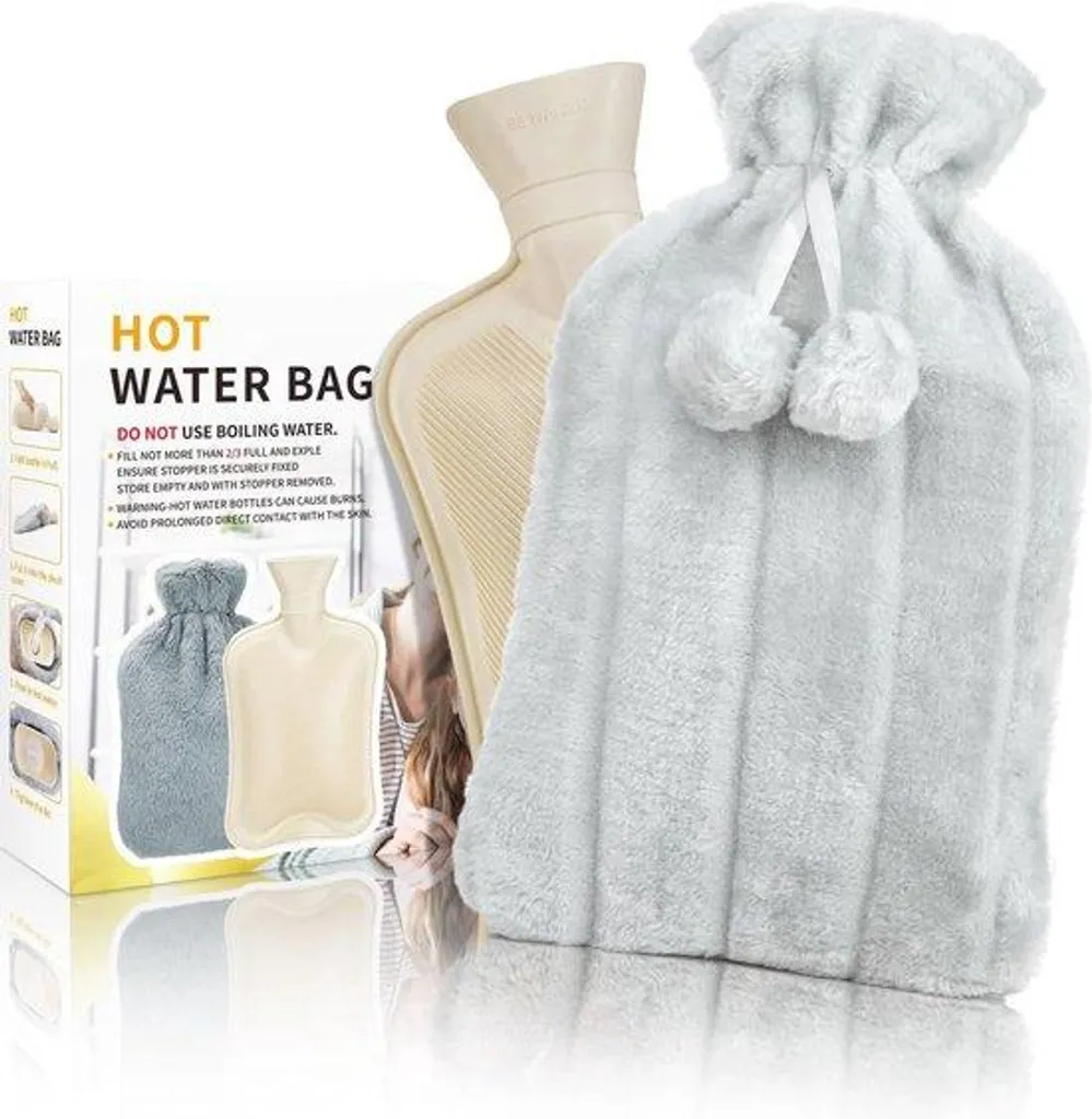 Bouillotte 2 Litres avec Housse Peluche Douce - Soulagement Douleurs Règles