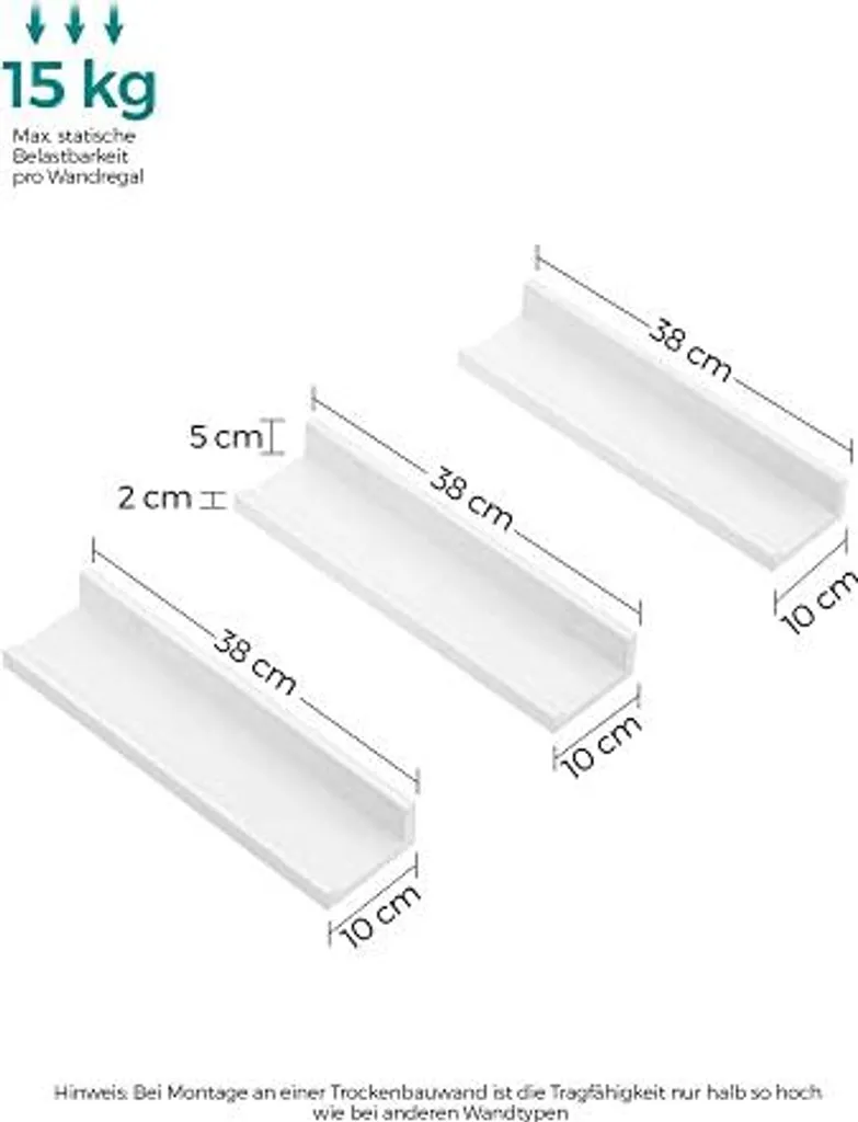 Étagères murales en MDF durable blanches kit de 3 tablettes design - 3