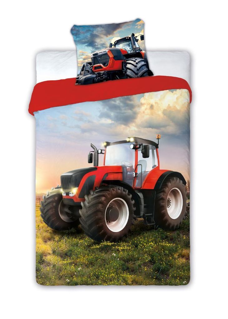 Jugendbettwäsche Set Traktor Rot 140X200 Baumwolle